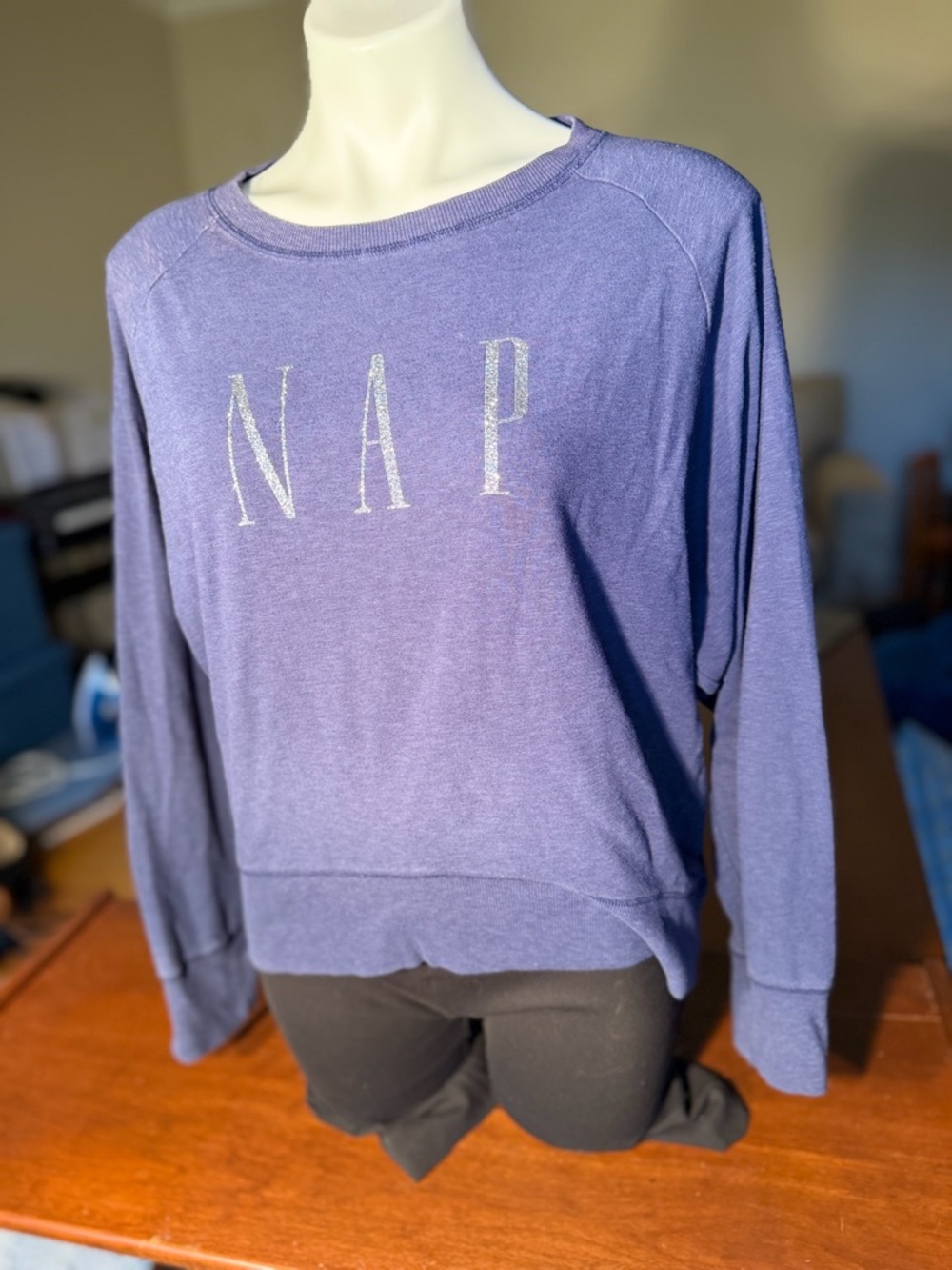 GAP cozy casual lounge fleece sweatshirt navy blue NAP graphic Love by GAP- GUC - Picture 2 of 10